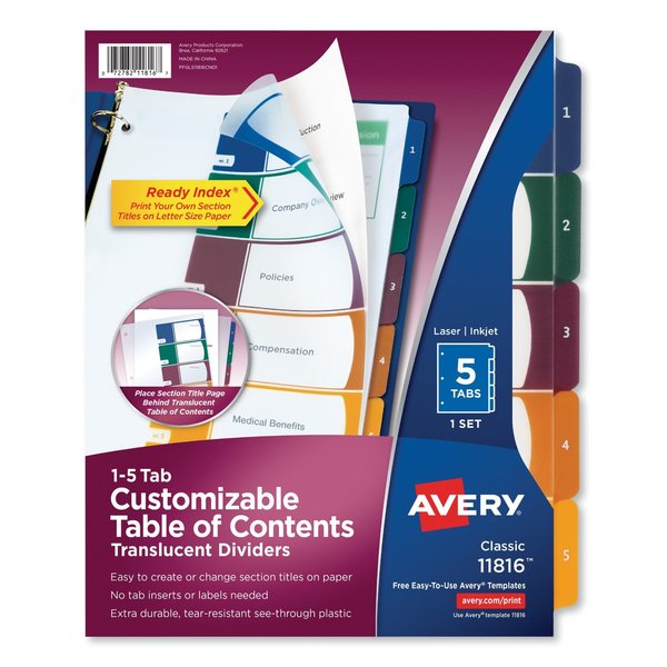 Avery Dennison Divider, Ready Index, 5Tb, Assorted 11816